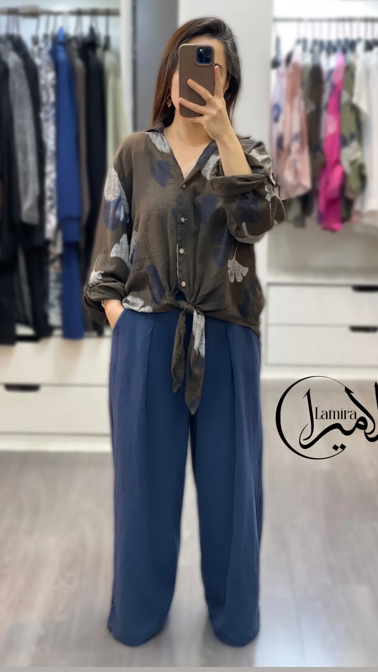 شومیز لینن ایتالیایی جلو گره ای ❌طرح موج